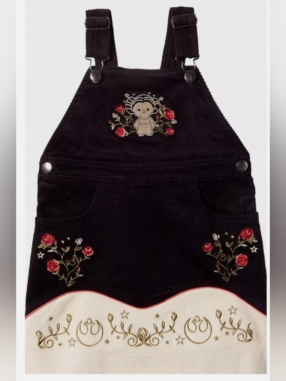 Star Wars Kids Black Corduroy Jumper Dress with Red & Cream Embroidery